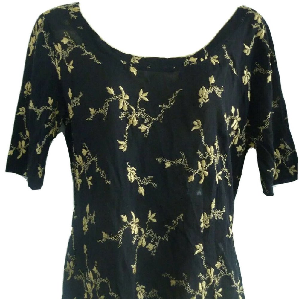 TREND LES COPAINS Blouse with Gold Embroidered Flowers Size M